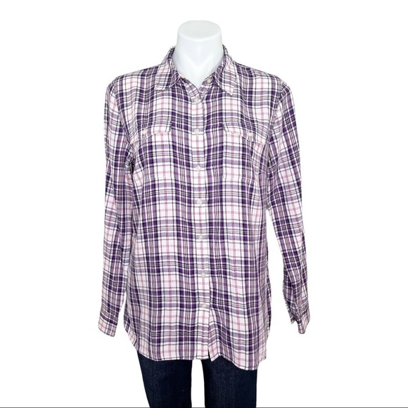 Talbots Long Sleeve Button Down Purple Plaid Shirt M - Picture 1 of 7
